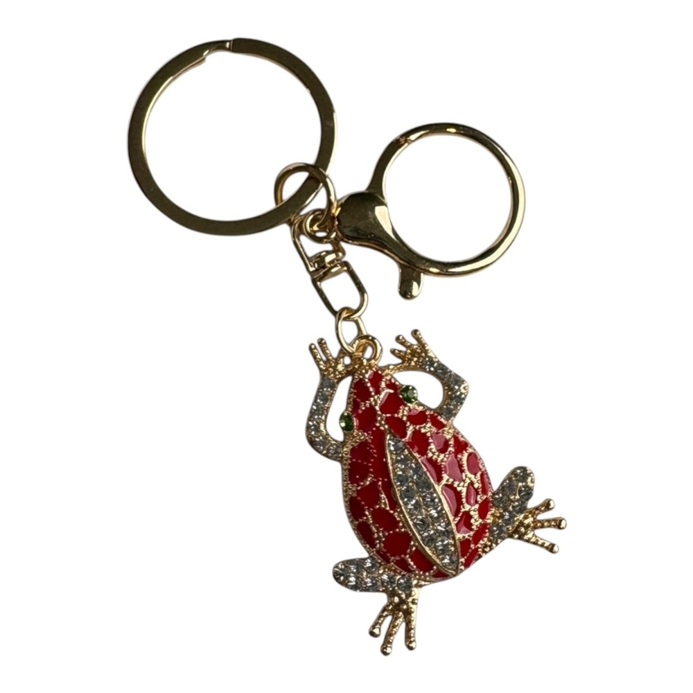 Red Gold Frog Key Chain Crystal Charm Animal Keychain 3.5"